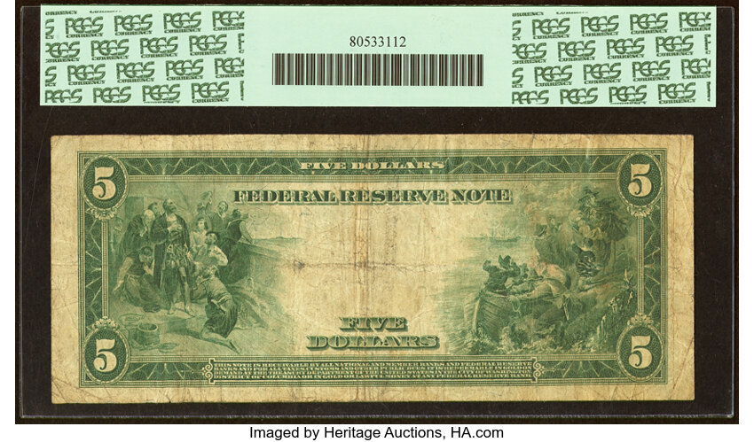 image for: Fr. 843b $5 1914 Red Seal Federal Reserve Note PCGS Fine 12....