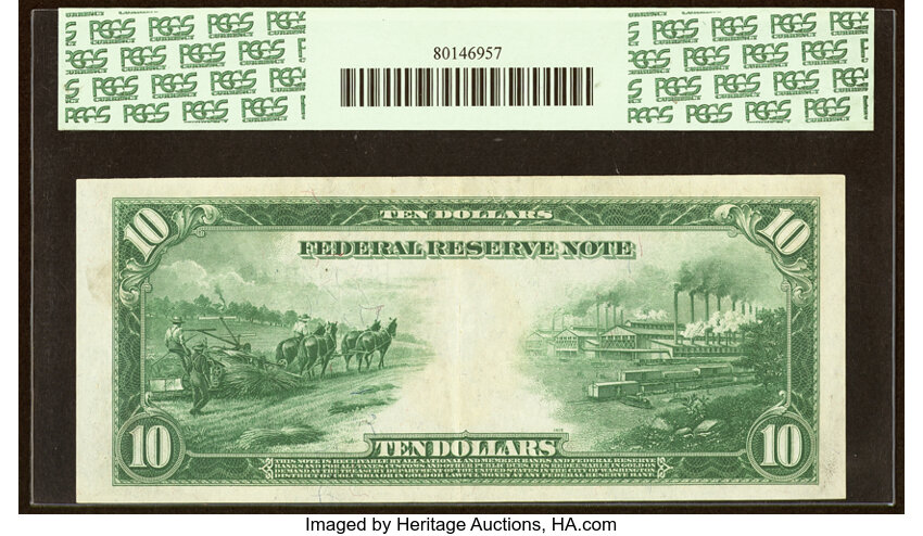 image for: Fr. 911b $10 1914 Federal Reserve Note PCGS Choice About New 55PPQ....