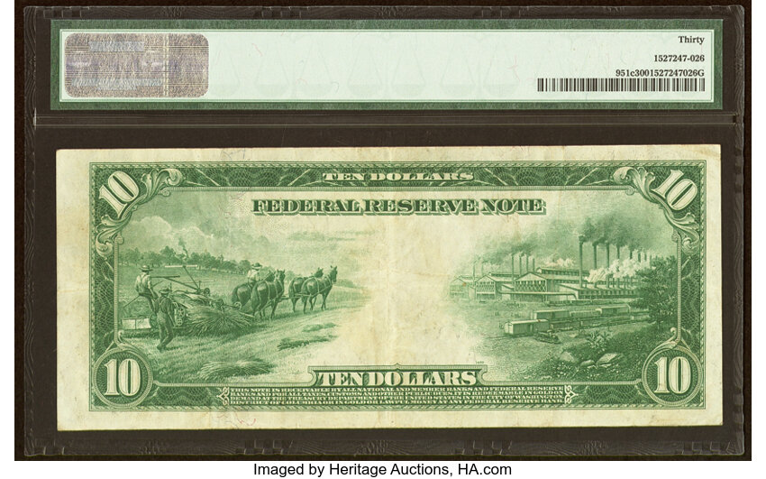 image for: Fr. 951c $10 1914 Federal Reserve Note PMG Very Fine 30....