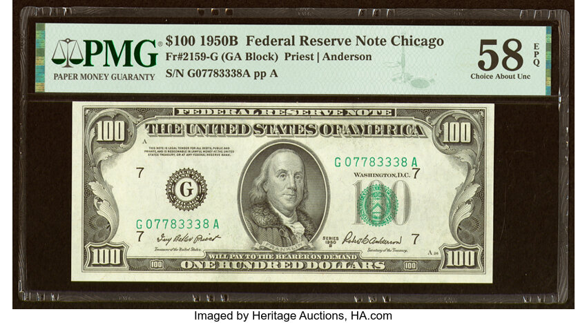 image for: Fr. 2159-G $100 1950B Federal Reserve Note. PMG Choice About Unc 58 EPQ....