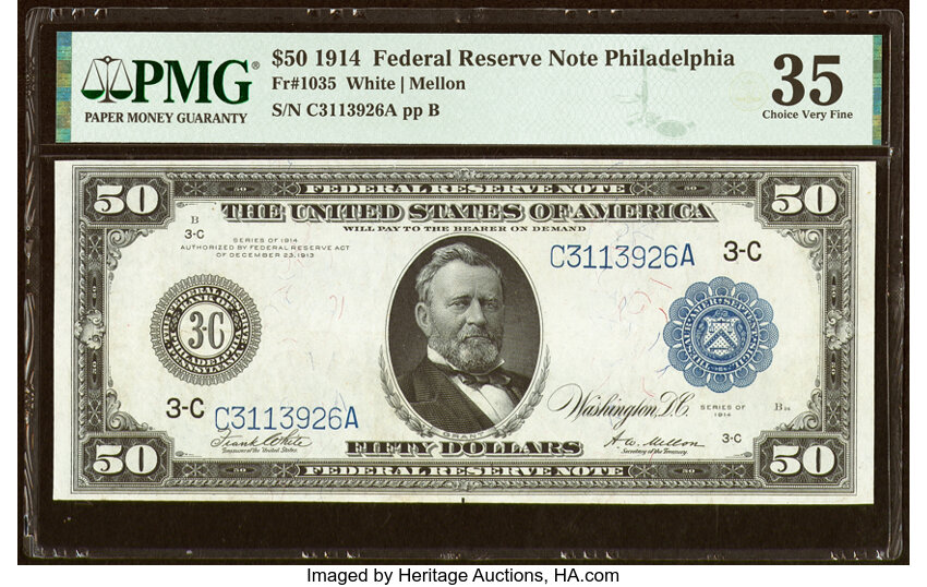 image for: Fr. 1035 $50 1914 Federal Reserve Note PMG Choice Very Fine 35....