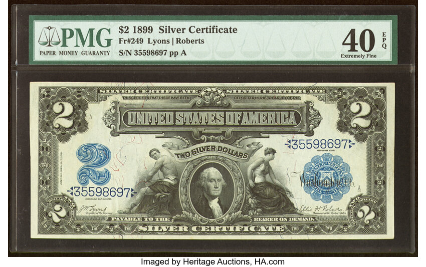 image for: Fr. 249 $2 1899 Silver Certificate PMG Extremely Fine 40 EPQ....