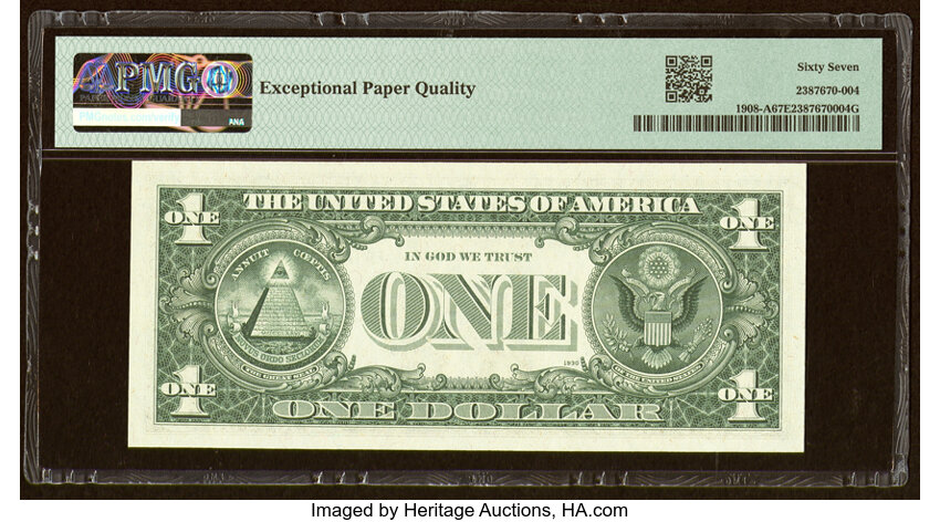 image for: Near Solid Serial Number 05555555 Fr. 1908-A $1 1974 Federal Reserve Note. PMG Superb Gem Unc 67 EPQ....