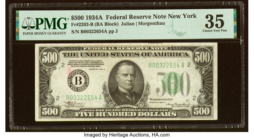 image for: Fr. 2202-B $500 1934A Federal Reserve Note. PMG Choice Very Fine 35....