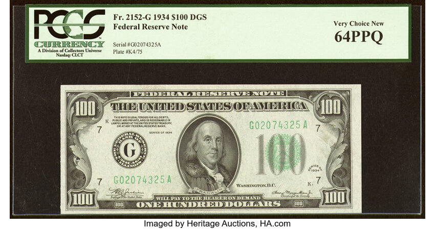 image for: Fr. 2152-G $100 1934 Federal Reserve Note. PCGS Very Choice New 64PPQ....