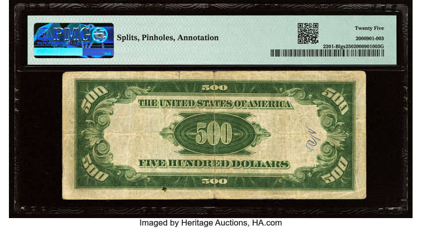 image for: Fr. 2201-B $500 1934 Light Green Seal Federal Reserve Note. PMG Very Fine 25....