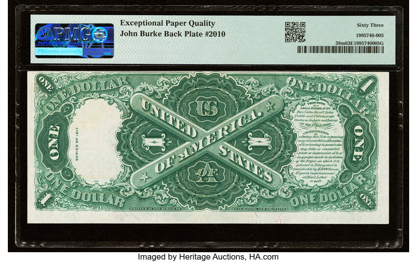 image for: Fr. 38 $1 1917 Mule Legal Tender PMG Choice Uncirculated 63 EPQ....
