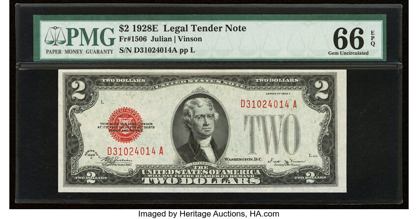 image for: Fr. 1506 $2 1928E Legal Tender Note. PMG Gem Uncirculated 66 EPQ....