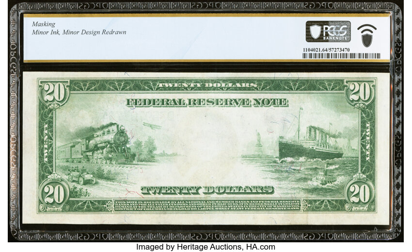 image for: Fr. 979a $20 1914 Federal Reserve Note PCGS Banknote Choice Unc 64 Details....