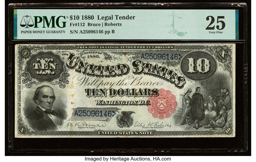image for: Fr. 112 $10 1880 Legal Tender PMG Very Fine 25....