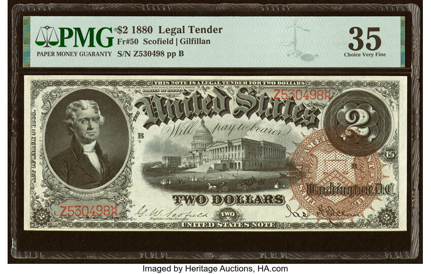 image for: Fr. 50 $2 1880 Legal Tender PMG Choice Very Fine 35....