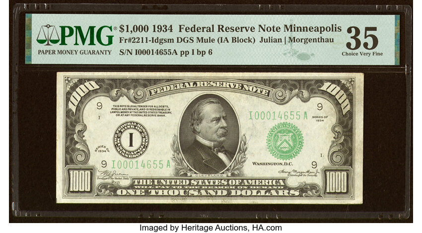 image for: Fr. 2211-I $1,000 1934 Federal Reserve Note. PMG Choice Very Fine 35....
