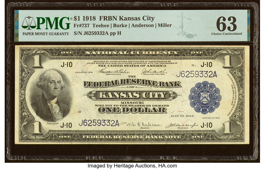 image for: Fr. 737 $1 1918 Federal Reserve Bank Note PMG Choice Uncirculated 63....
