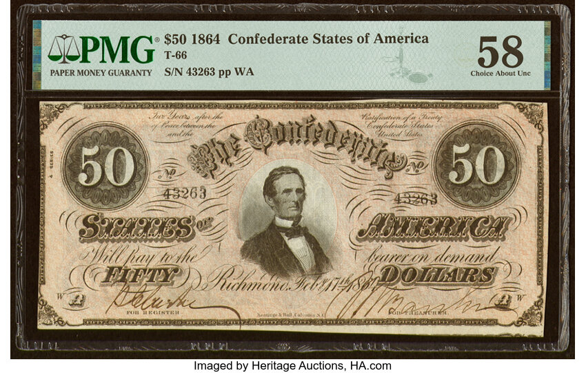 image for: T66 $50 1864 PF-8 Cr. 499 PMG Choice About Unc 58....