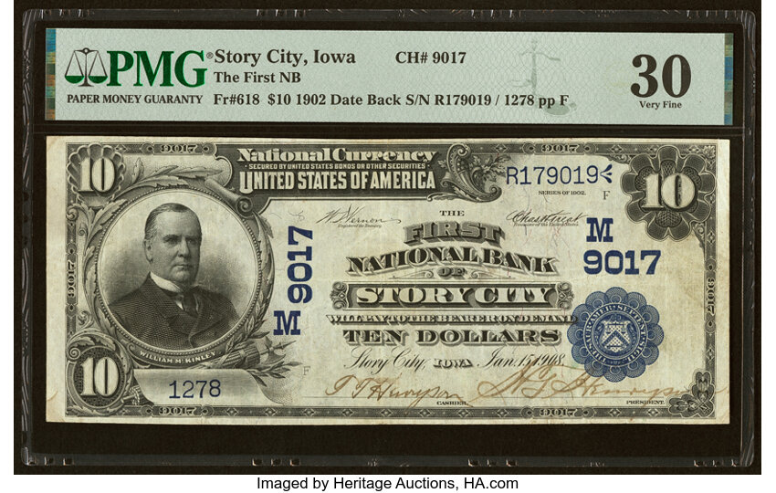image for: Story City, IA - $10 1902 Date Back Fr. 618 The First National Bank Ch. # (M)9017 PMG Very Fine 30....