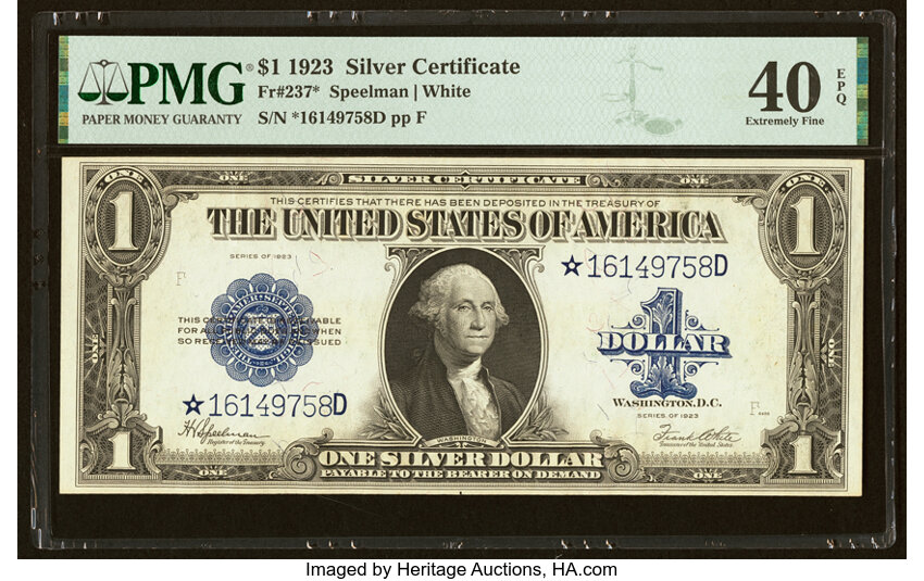 image for: Fr. 237* $1 1923 Silver Certificate Star Note PMG Extremely Fine 40 EPQ....