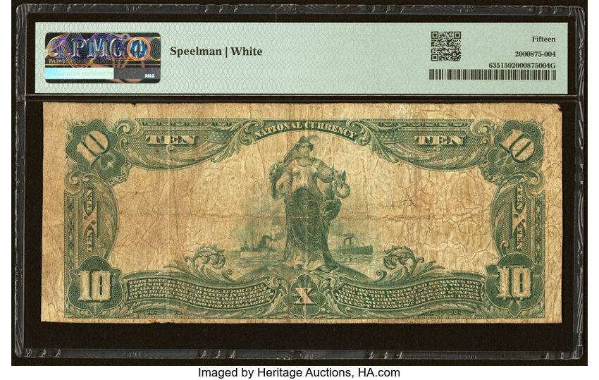image for: Johnson City, TN - $10 1902 Plain Back Fr. 635 The Unaka & City National Bank Ch. # 6236 PMG Choice Fine 15....