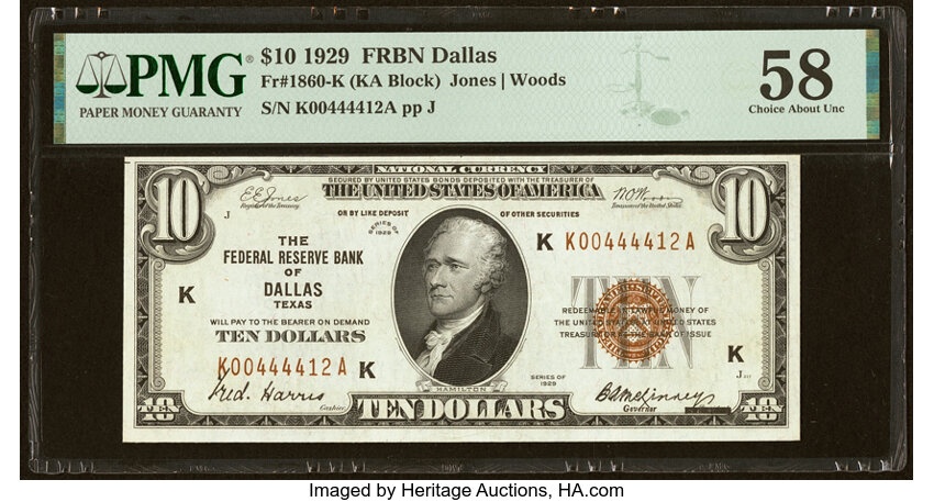 image for: Fr. 1860-K $10 1929 Federal Reserve Bank Note. PMG Choice About Unc 58....