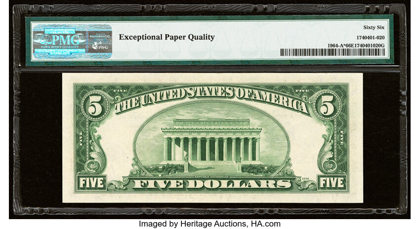 image for: Fr. 1964-A* $5 1950C Federal Reserve Star Note. PMG Gem Uncirculated 66 EPQ....