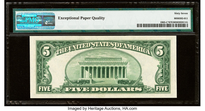image for: Fr. 1965-C* $5 1950D Federal Reserve Star Note. PMG Superb Gem Unc 67 EPQ....