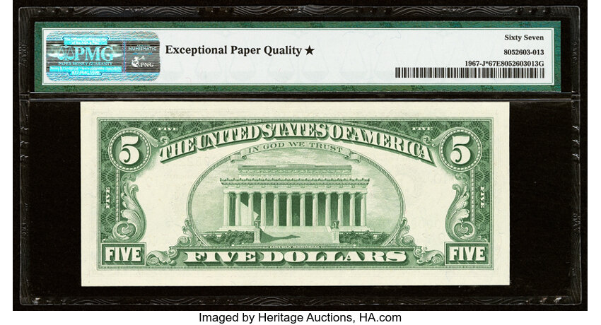 image for: Fr. 1967-J* $5 1963 Federal Reserve Star Note. PMG Superb Gem Unc 67 EPQ*....