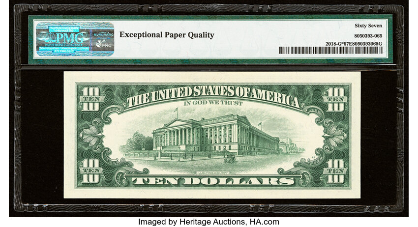 image for: Fr. 2018-G* $10 1969 Federal Reserve Star Note. PMG Superb Gem Unc 67 EPQ....