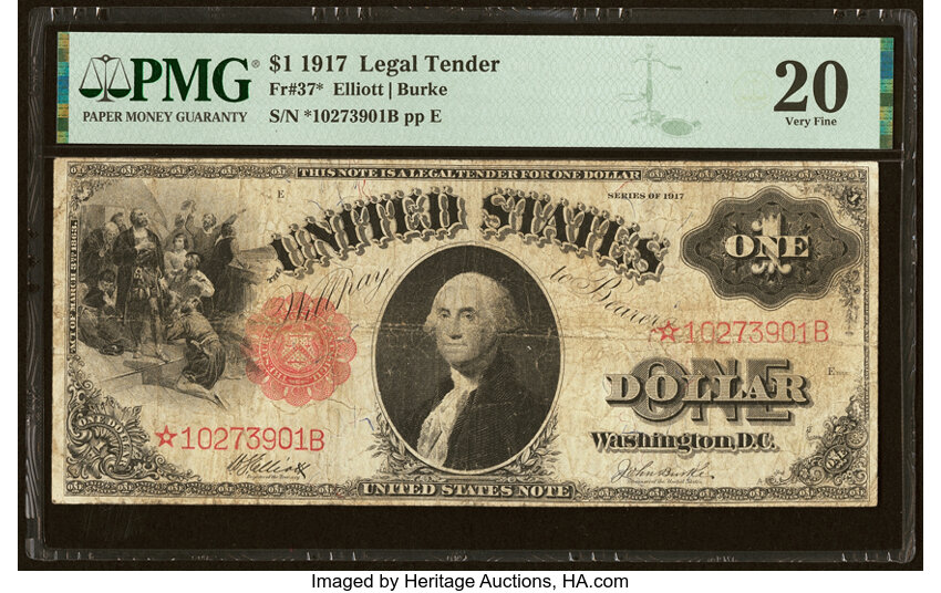 image for: Fr. 37* $1 1917 Legal Tender Star Note PMG Very Fine 20....