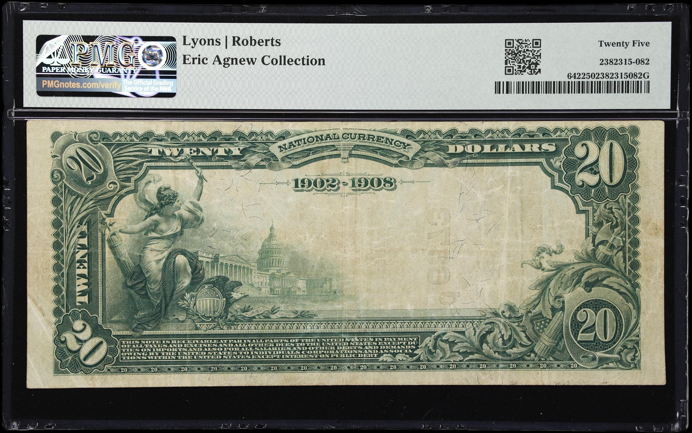 image for: Hanford, California. $20 1902 Date Back. Fr. 642. Hanford NB. Charter #6873. PMG Very Fine 25.