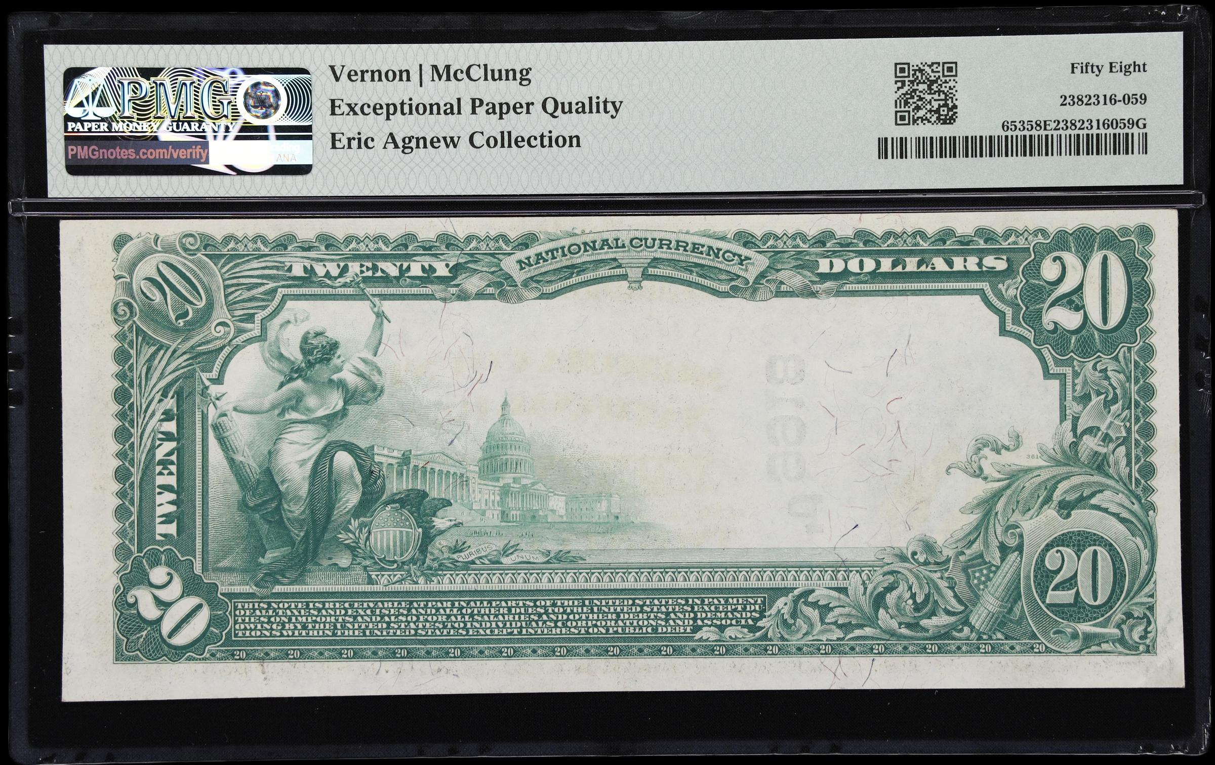 image for: Petaluma, California. $20 1902 Plain Back. Fr. 653. Sonoma County NB. Charter #9918. PMG Choice About Uncirculated 58 EPQ.