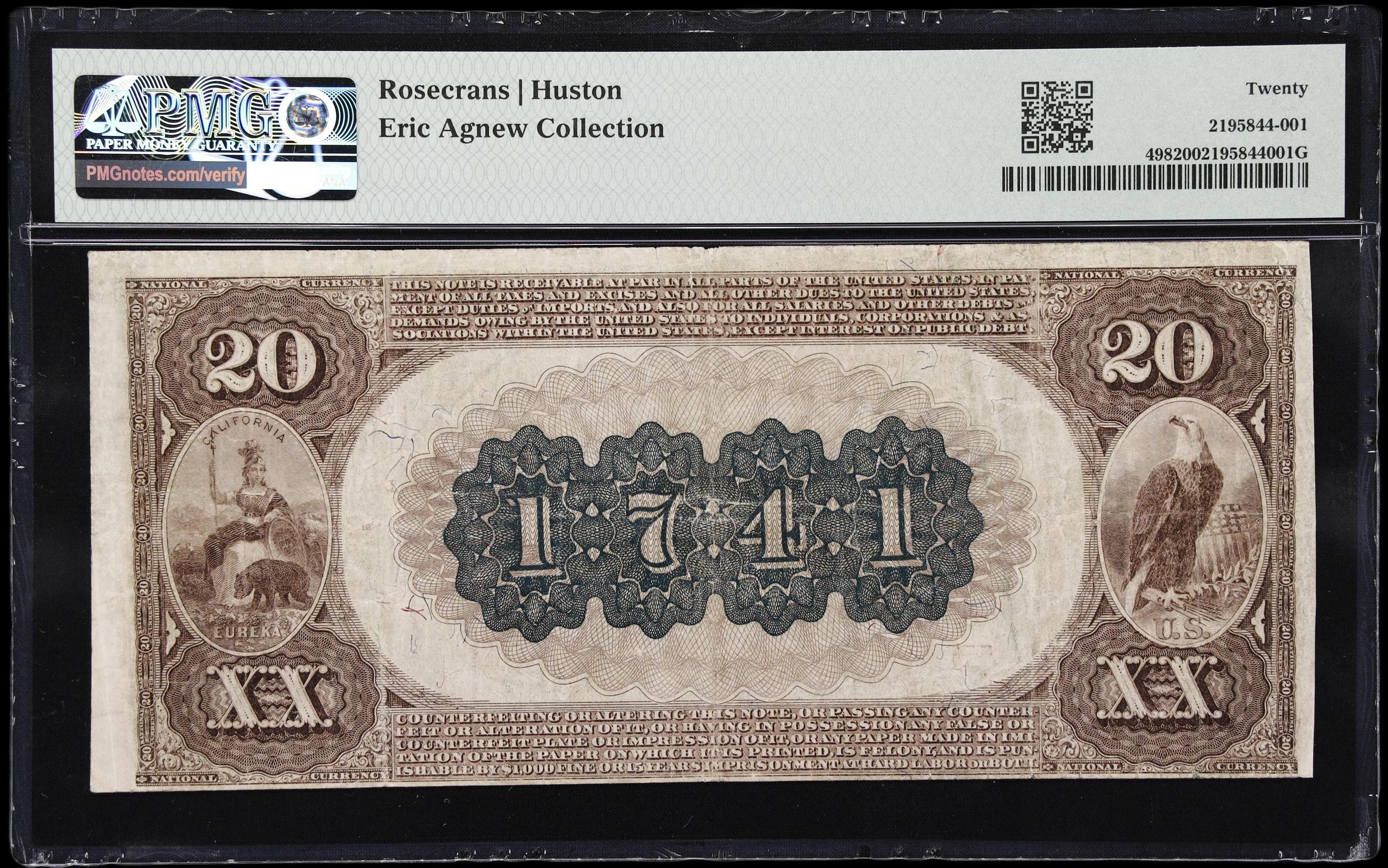 image for: San Francisco, California. $20 1882 Brown Back. Fr. 498. First NB. Charter #1741. PMG Very Fine 20.