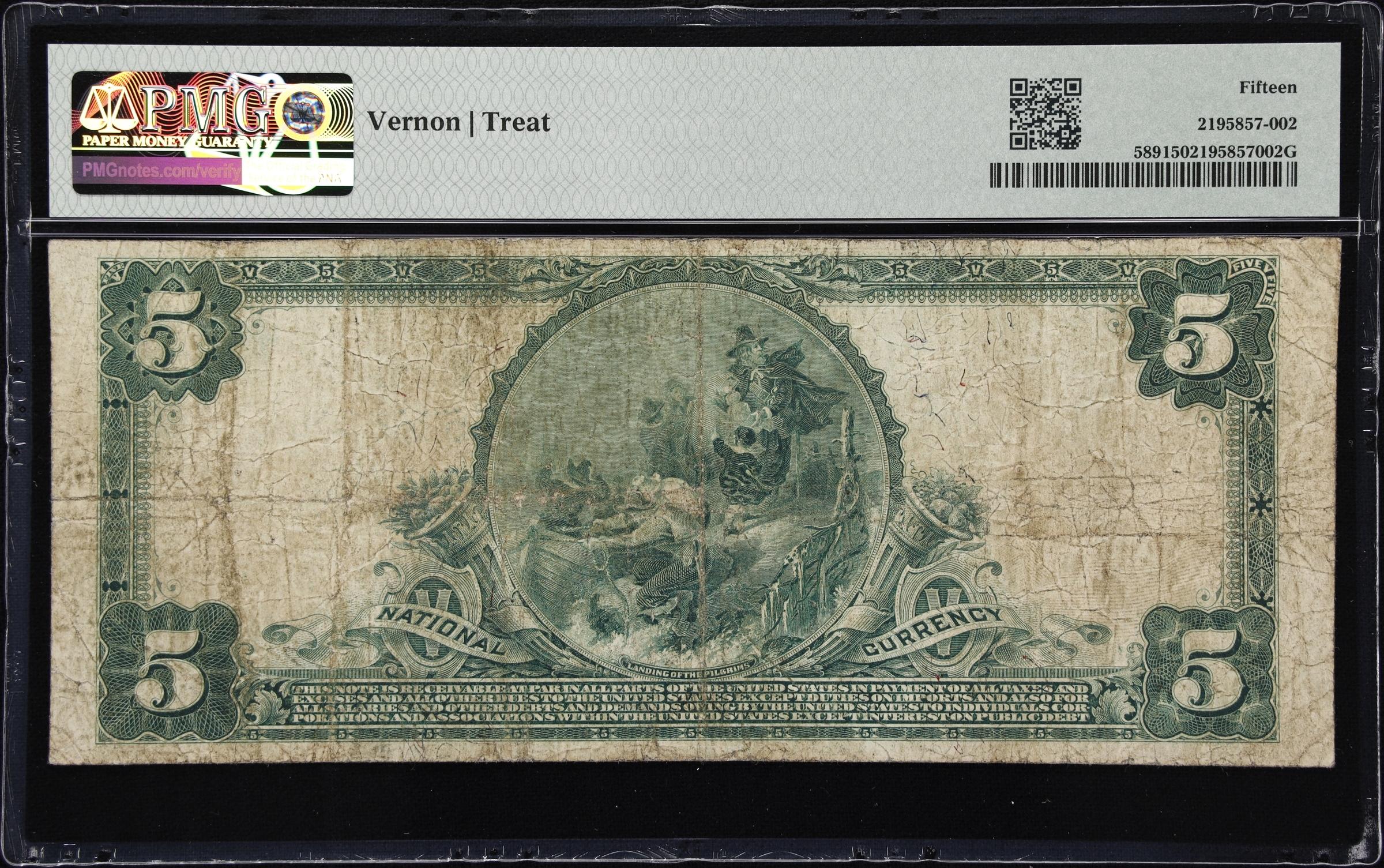 image for: San Francisco, California. $5 1902 Red Seal. Fr. 589. Crocker NB. Charter #3555. PMG Choice Fine 15.