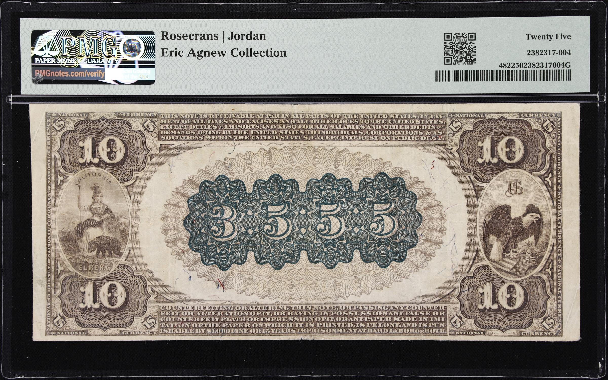 image for: San Francisco, California. $10 1882 Brown Back. Fr. 482. Crocker-Woolworth NB. Charter #3555. PMG Very Fine 25.