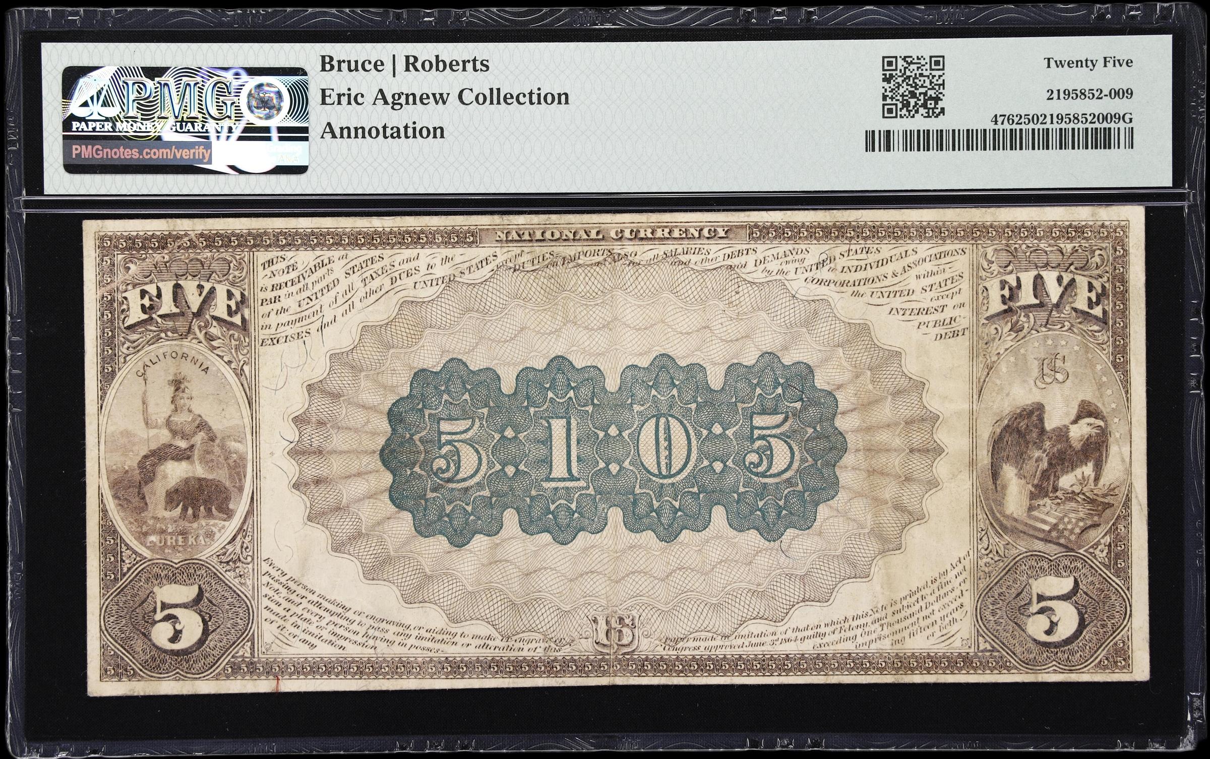 image for: San Francisco, California. $5 1882 Brown Back. Fr. 476. Nevada NB. Charter #5105. PMG Very Fine 25.