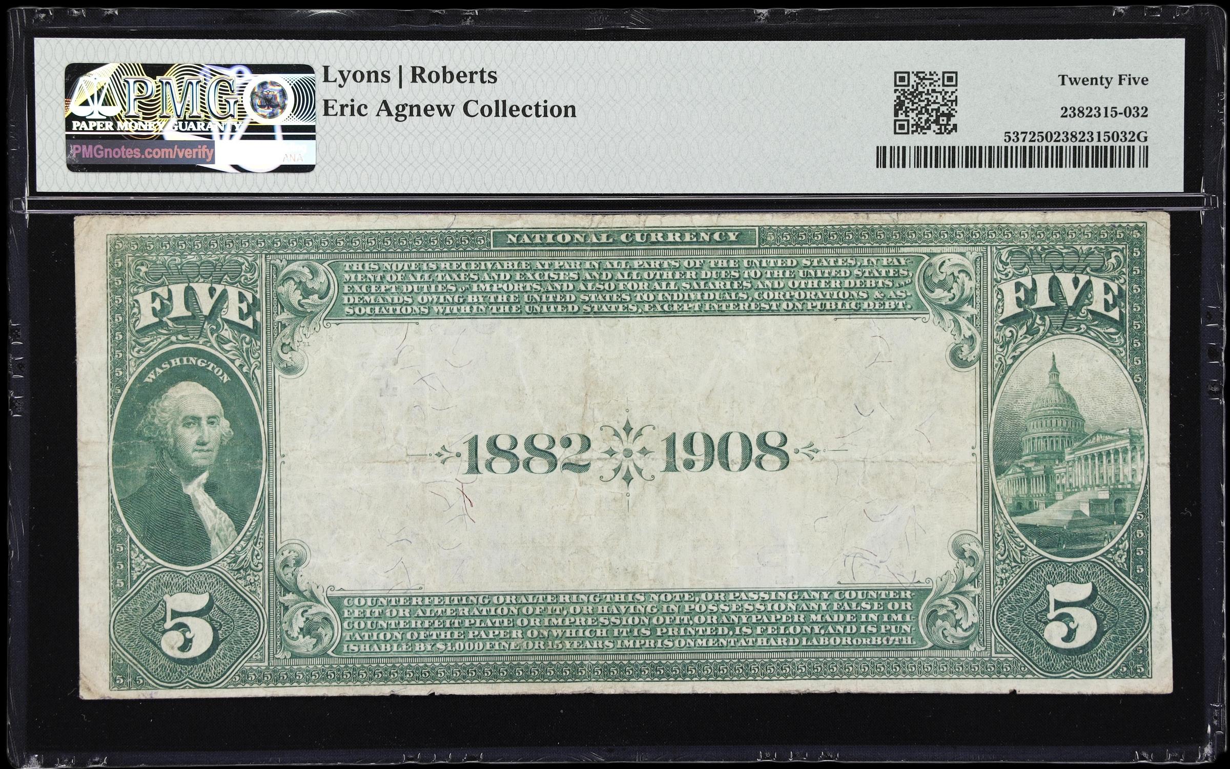 image for: San Francisco, California. $5 1882 Date Back. Fr. 537. Wells Fargo Nevada NB. Charter #5105. PMG Very Fine 25.