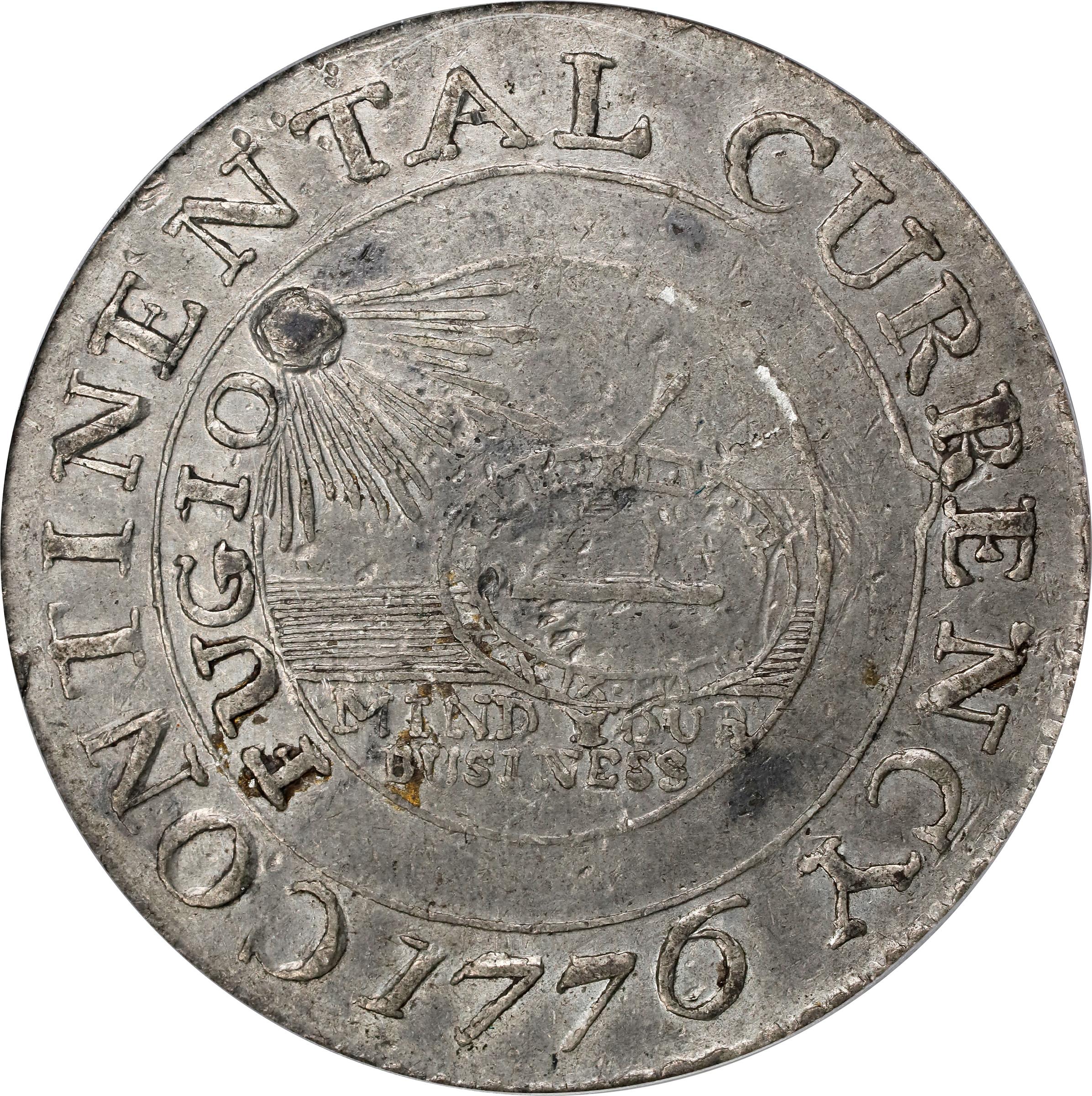 image for: "1776" (1783) Continental Dollar. Newman 2-C, W-8455. Rarity-3. CURRENCY. Pewter. EF-45 (PCGS). CAC. OGH.
