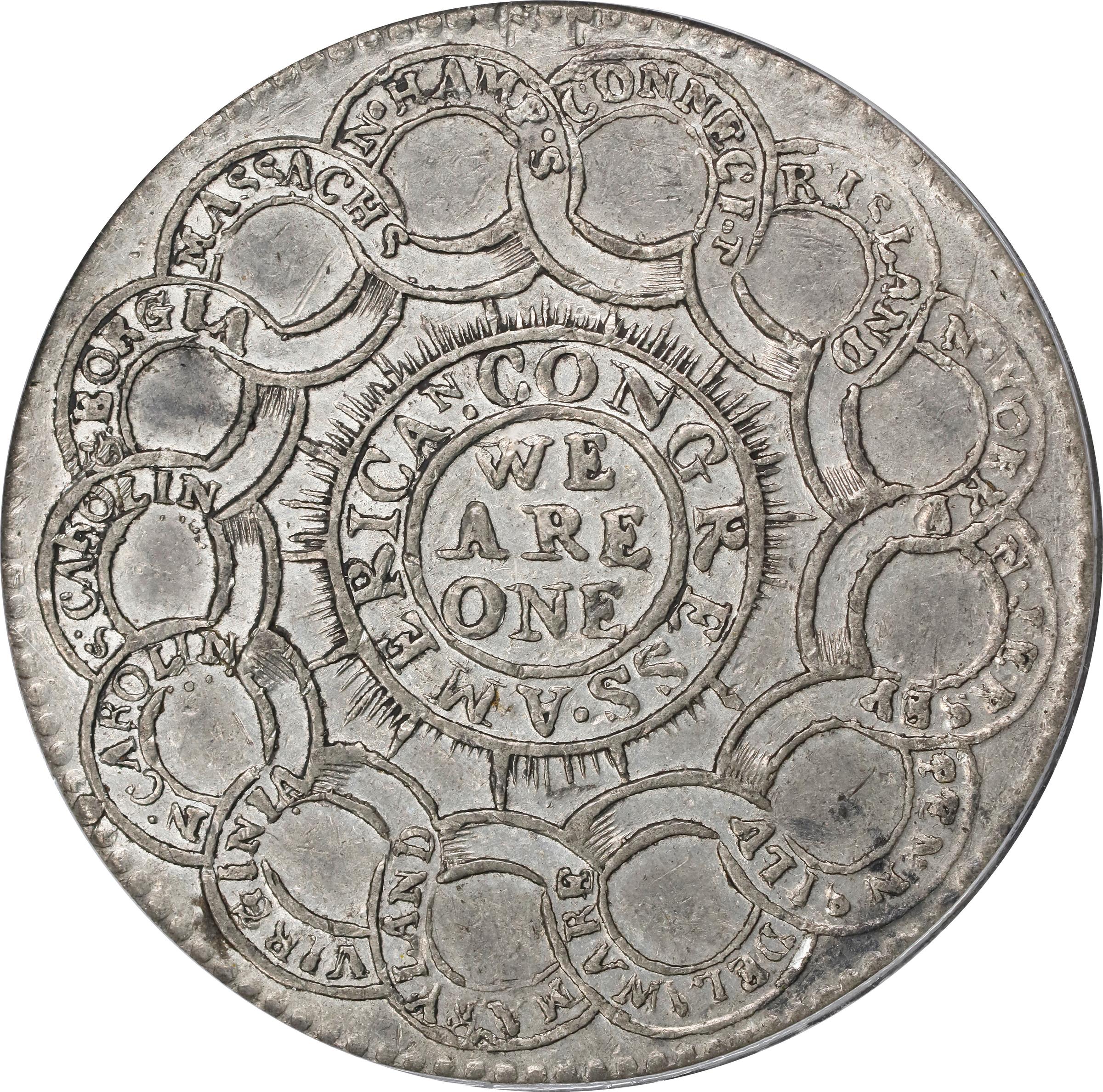 image for: "1776" (1783) Continental Dollar. Newman 2-C, W-8455. Rarity-3. CURRENCY. Pewter. EF-45 (PCGS). CAC. OGH.