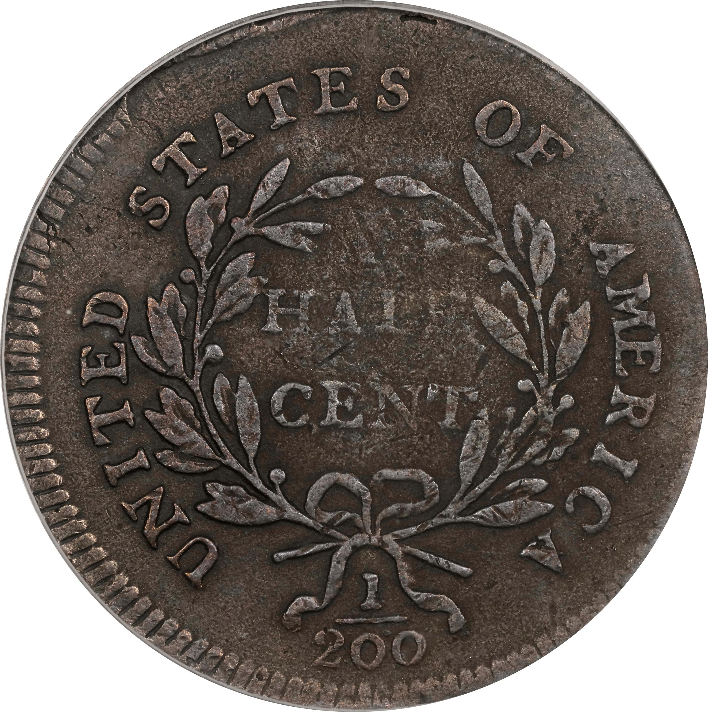 image for: 1796 Liberty Cap Half Cent. C-2. Rarity-4+. With Pole. Fine-15 (PCGS). CMQ.