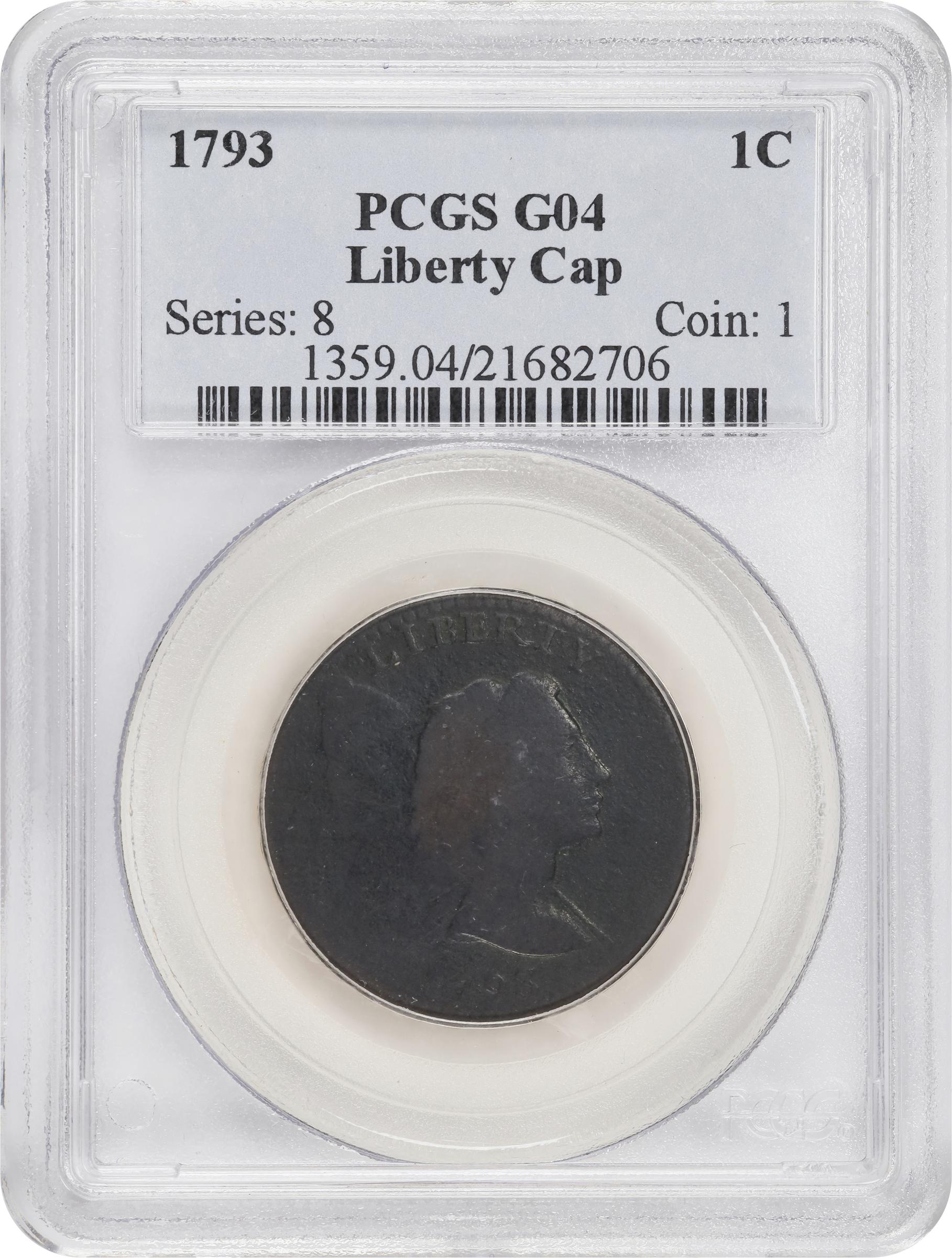 image for: 1793 Liberty Cap Cent. S-13, B-20. Rarity-4-. Good-4 (PCGS).