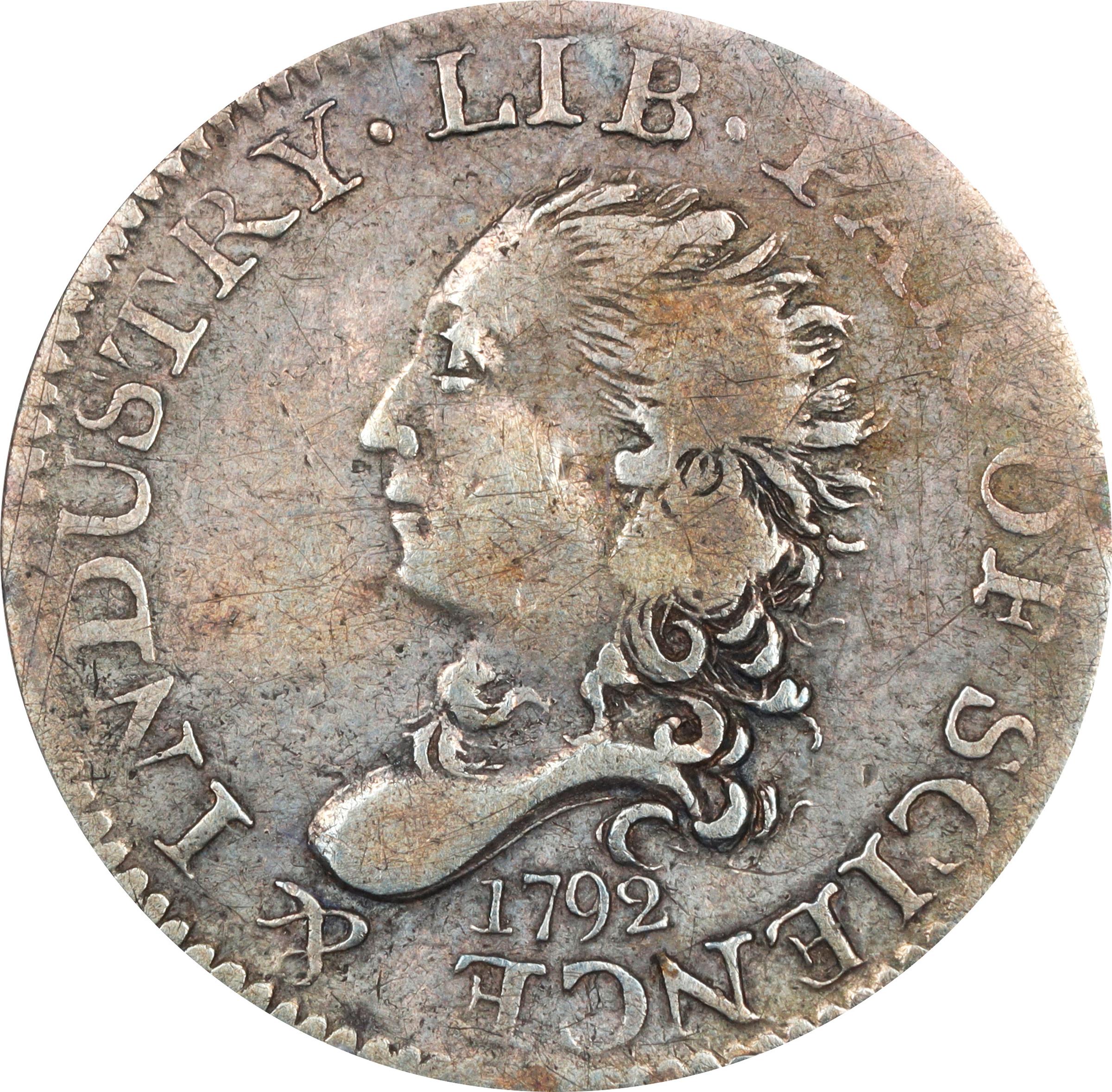image for: 1792 Half Disme. LM-1, Judd-7, Pollock-7. Rarity-4. Fine-15 (ANACS).