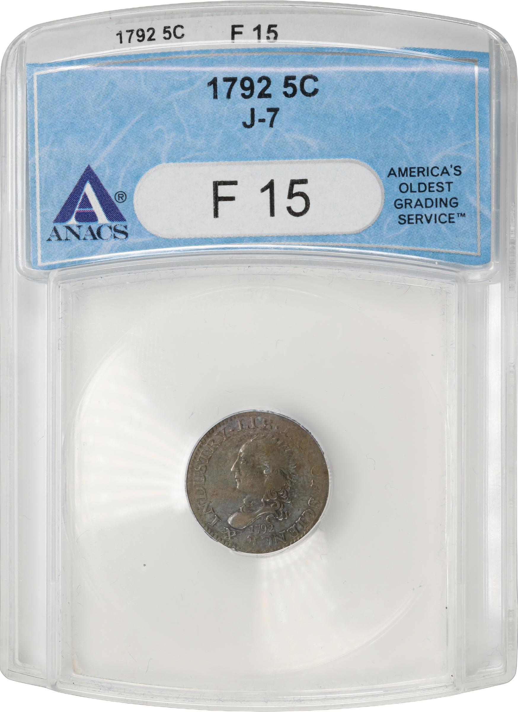 image for: 1792 Half Disme. LM-1, Judd-7, Pollock-7. Rarity-4. Fine-15 (ANACS).