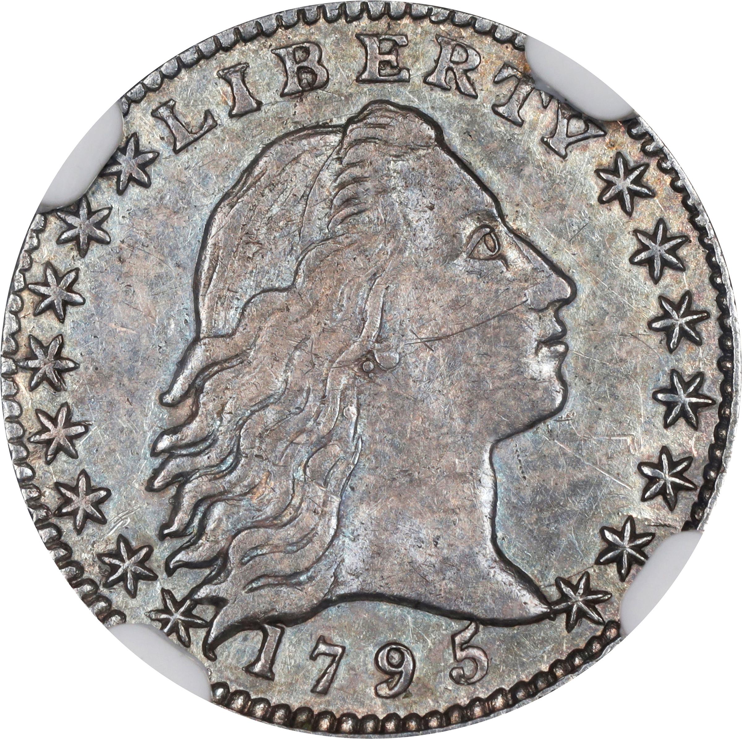 image for: 1795 Flowing Hair Half Dime. LM-10, V-4. Rarity-3. AU-58 (NGC).
