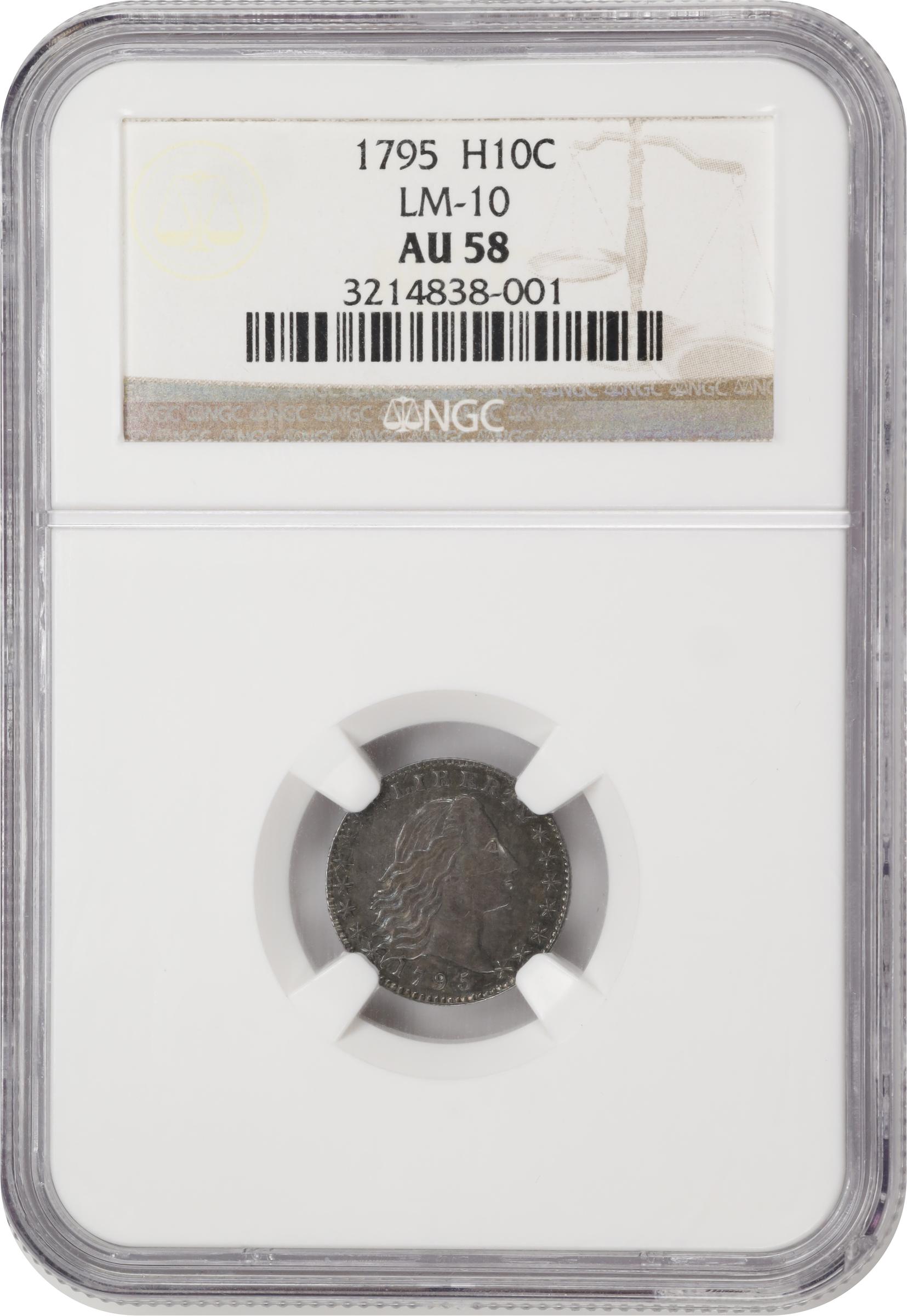 image for: 1795 Flowing Hair Half Dime. LM-10, V-4. Rarity-3. AU-58 (NGC).