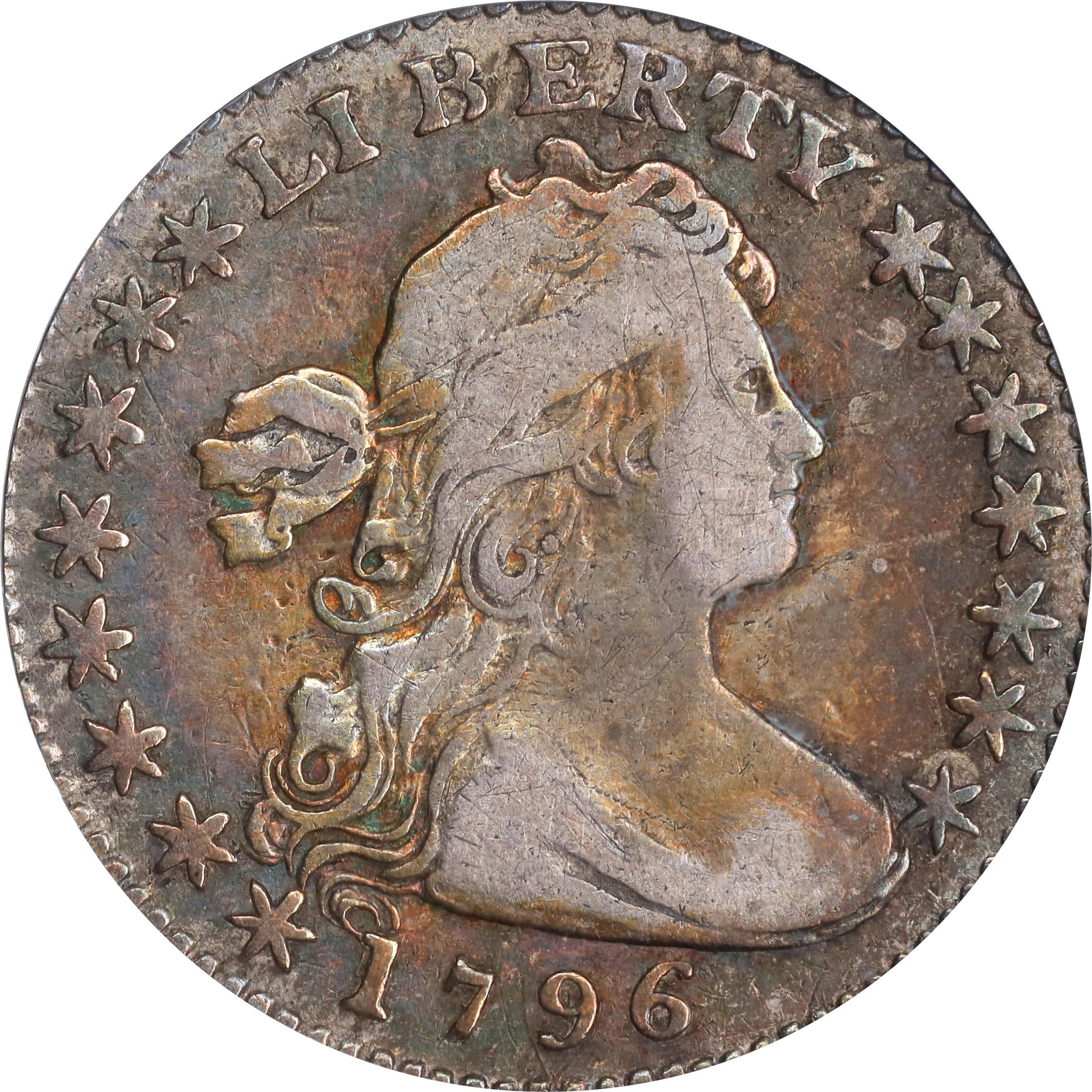 image for: 1796 Draped Bust Half Dime. LM-1, V-1. Rarity-3. LIKERTY. VF-30 (PCGS).
