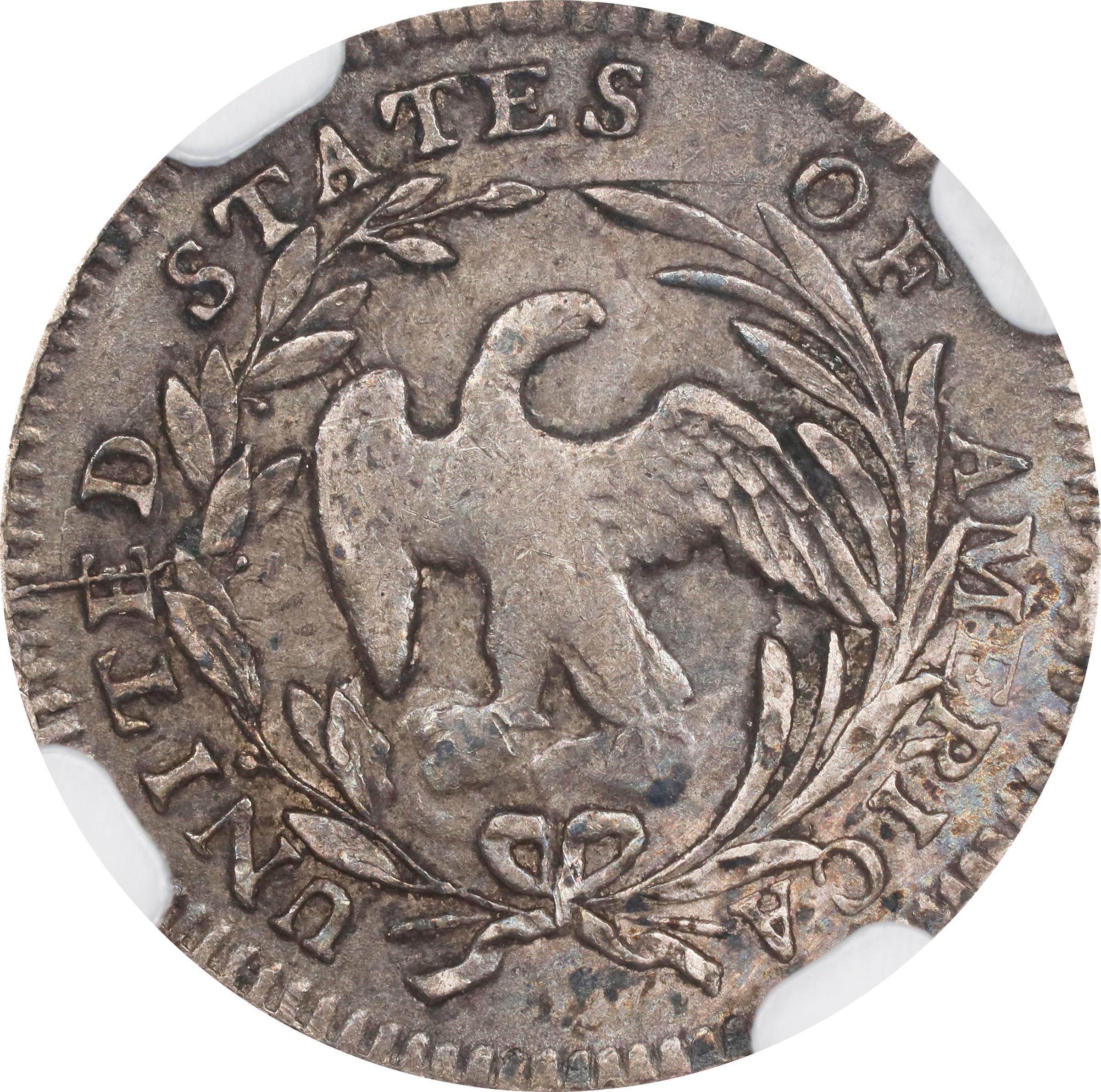 image for: 1797 Draped Bust Half Dime. LM-2, V-4. Rarity-4. 16 Stars. AU-50 (NGC).