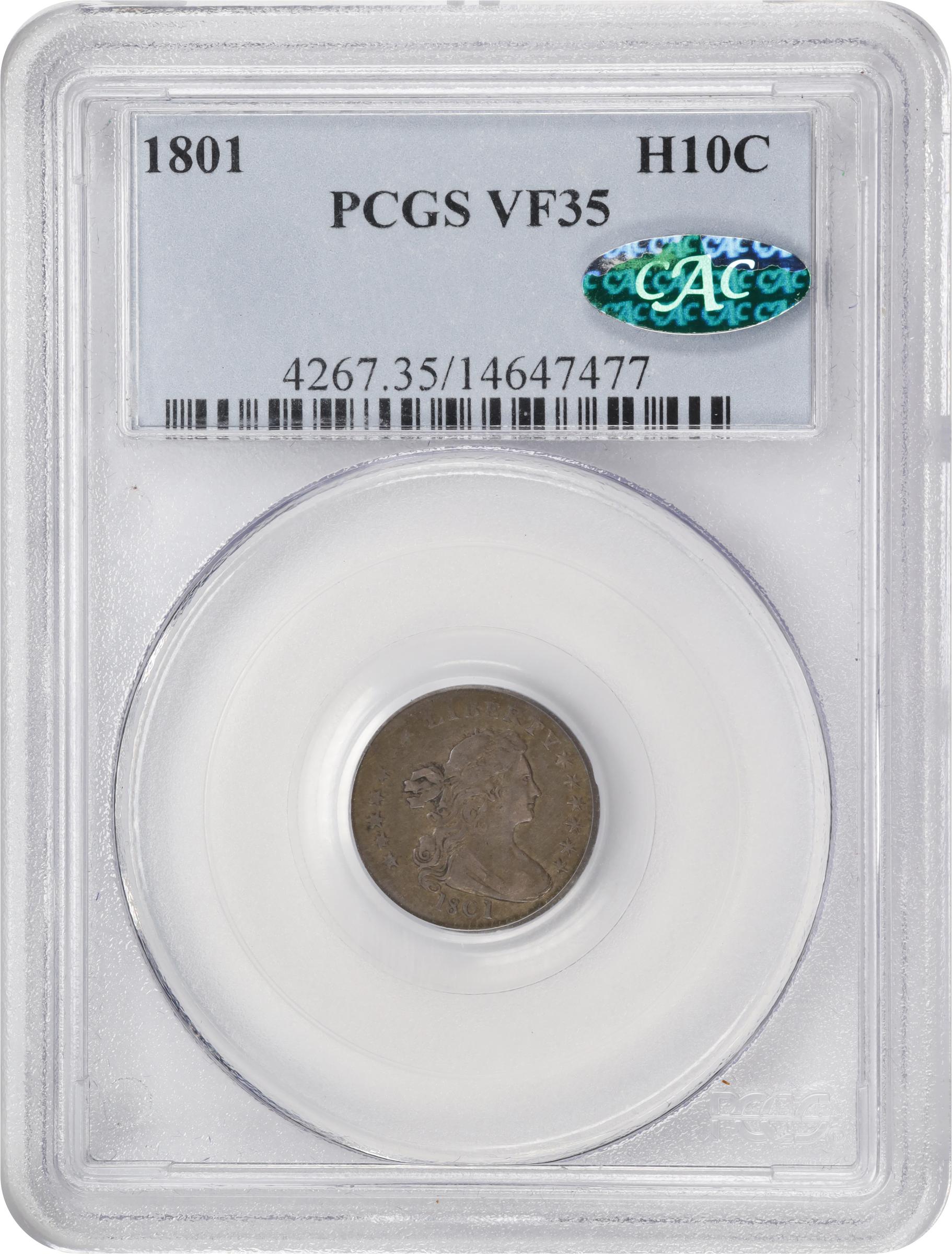 image for: 1801 Draped Bust Half Dime. LM-2, V-1, 2. Rarity-4. VF-35 (PCGS). CAC.