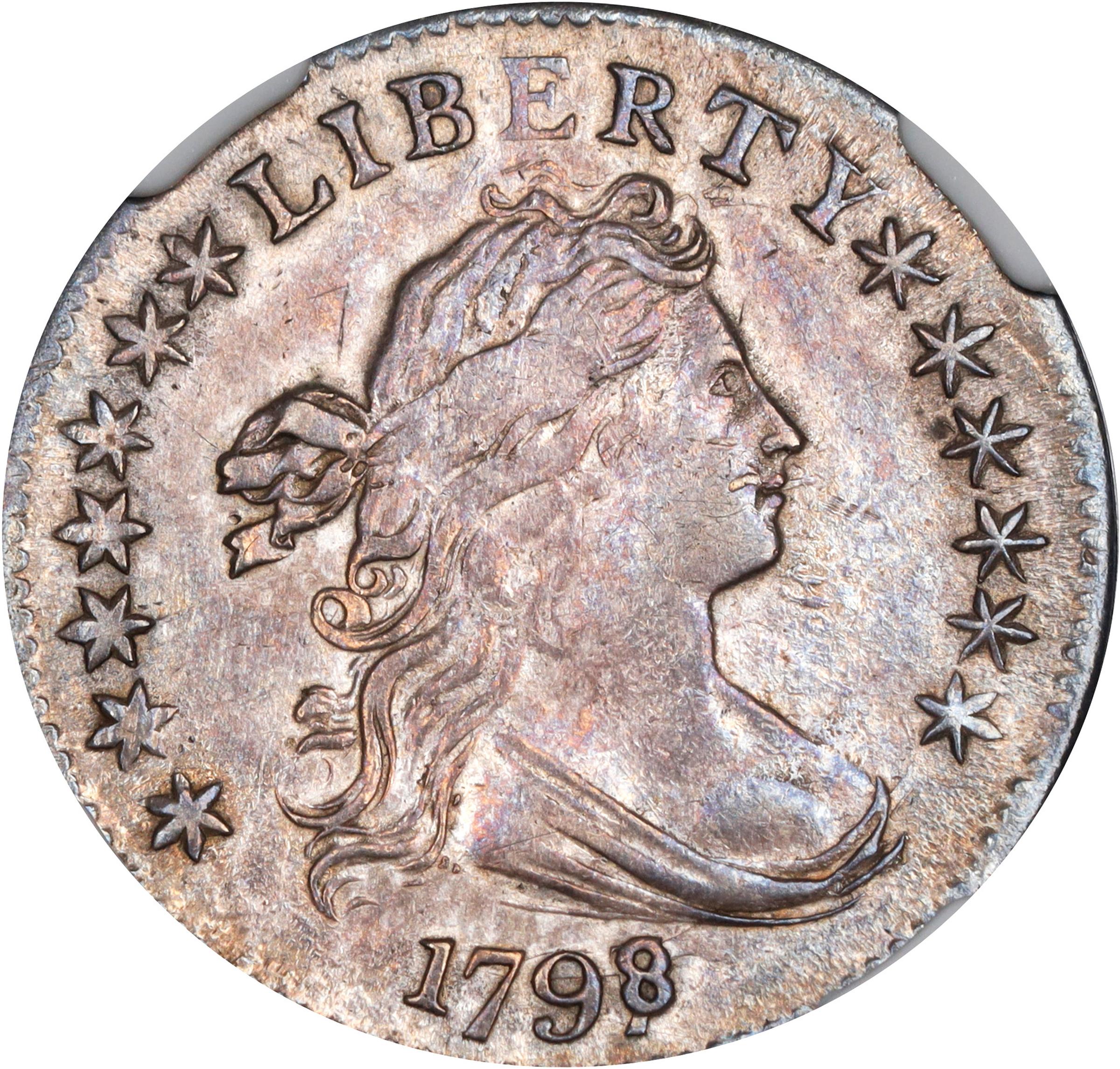 image for: 1798/7 Draped Bust Dime. JR-1. Rarity-3. 16 Stars on Reverse. AU-55 (NGC).