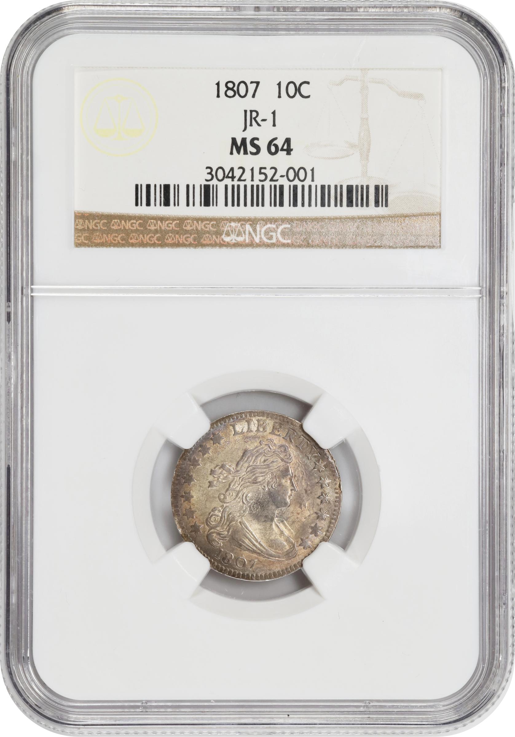 image for: 1807 Draped Bust Dime. JR-1. Rarity-1. MS-64 (NGC).