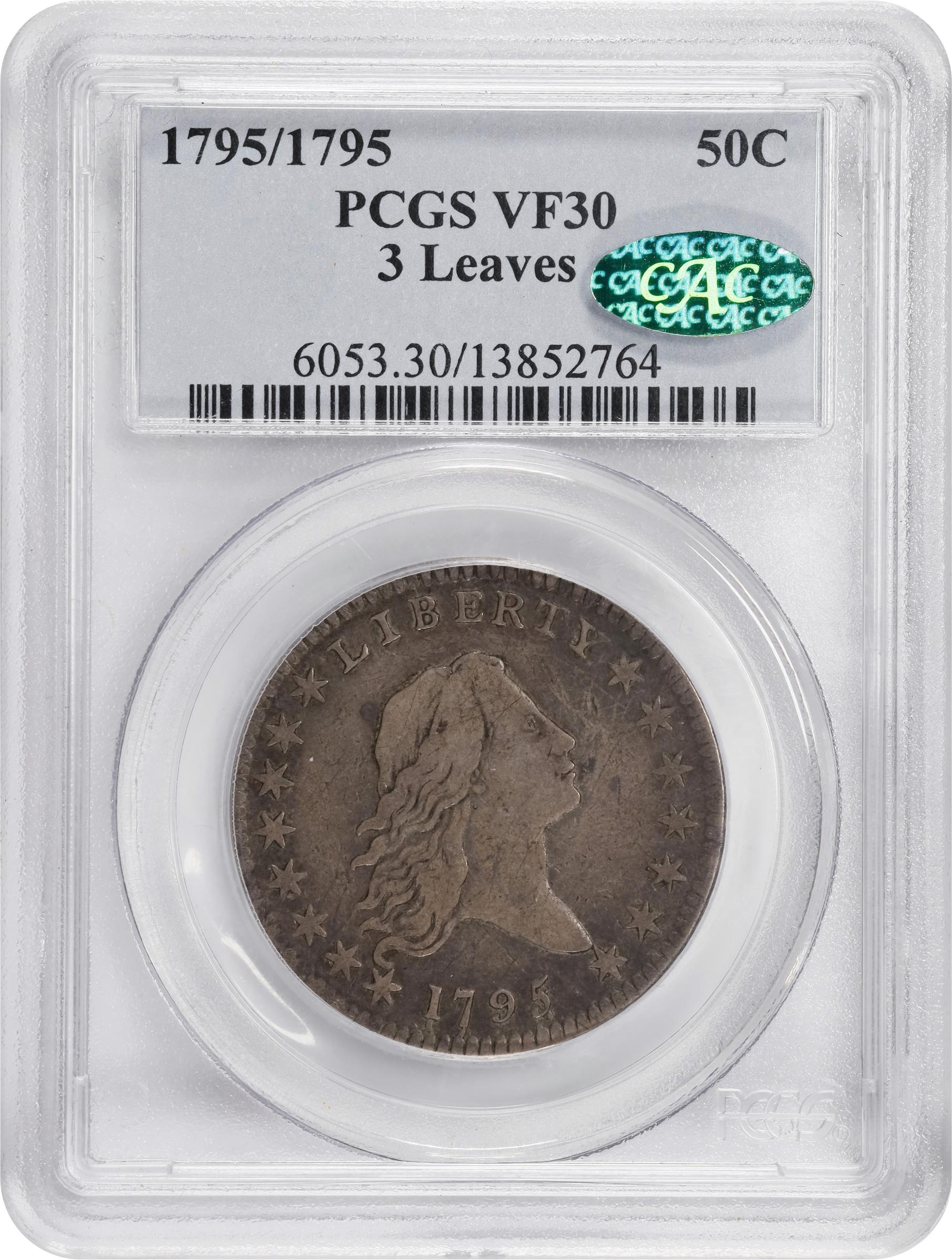image for: 1795 Flowing Hair Half Dollar. O-111, T-19. Rarity-4+. Recut Date, Three Leaves. VF-30 (PCGS). CAC.