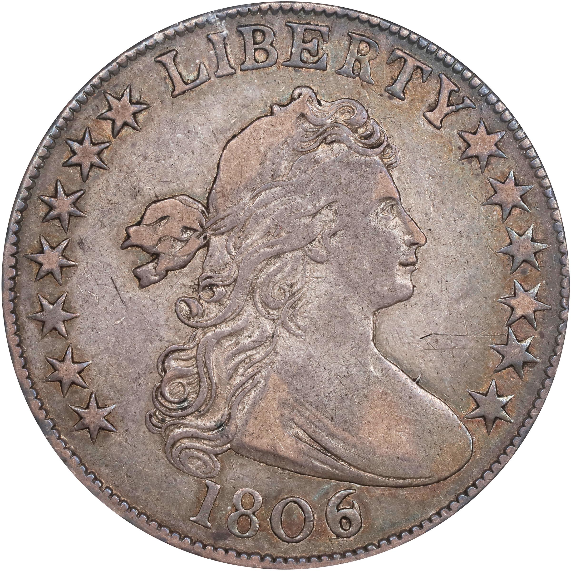 image for: 1806 Draped Bust Half Dollar. O-111, T-11. Rarity-4. 6/Inverted 6. EF-45 (NGC). CMQ.