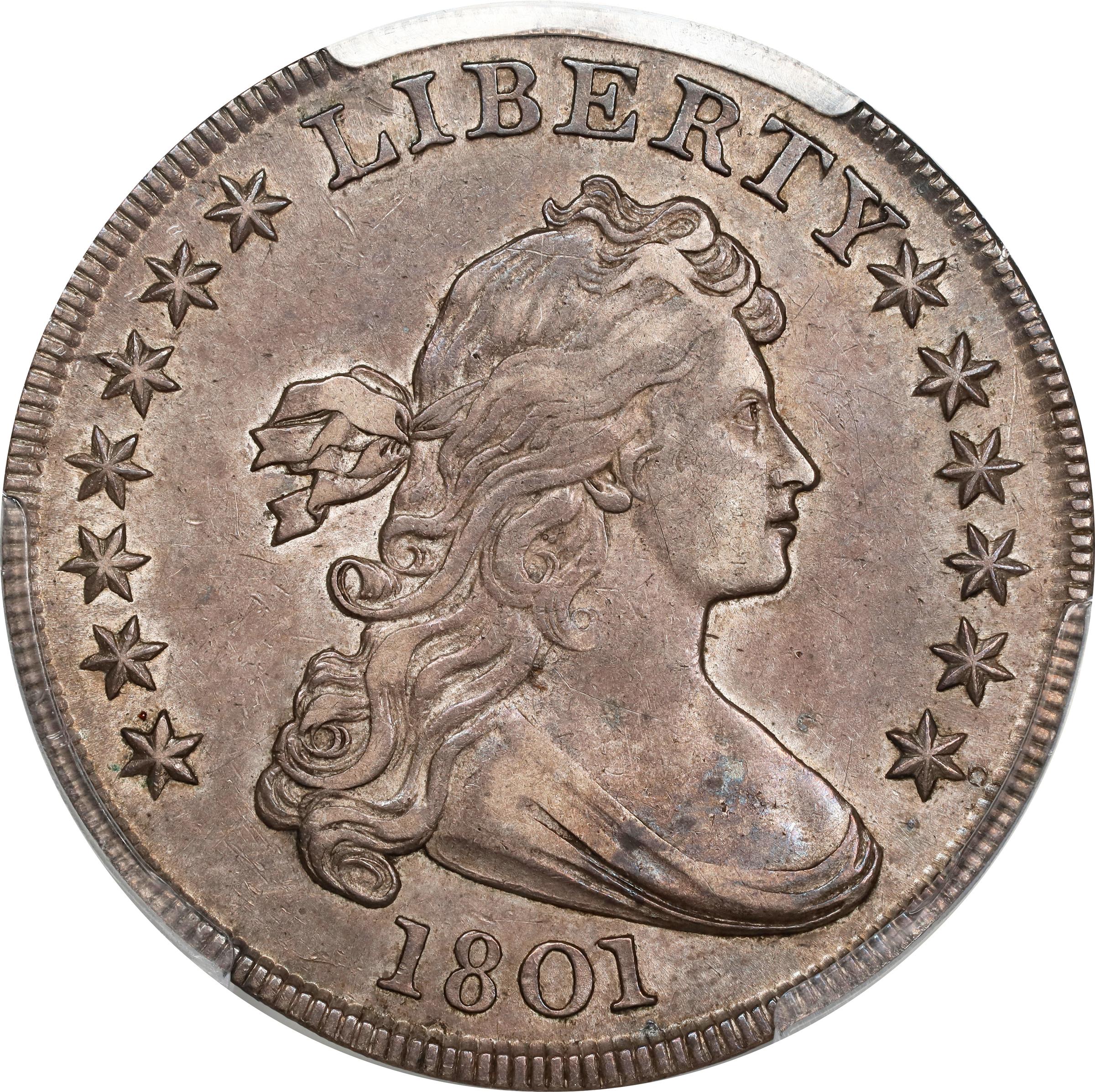 image for: 1801 Draped Bust Silver Dollar. BB-211, B-1. Rarity-3. AU-53 (PCGS).